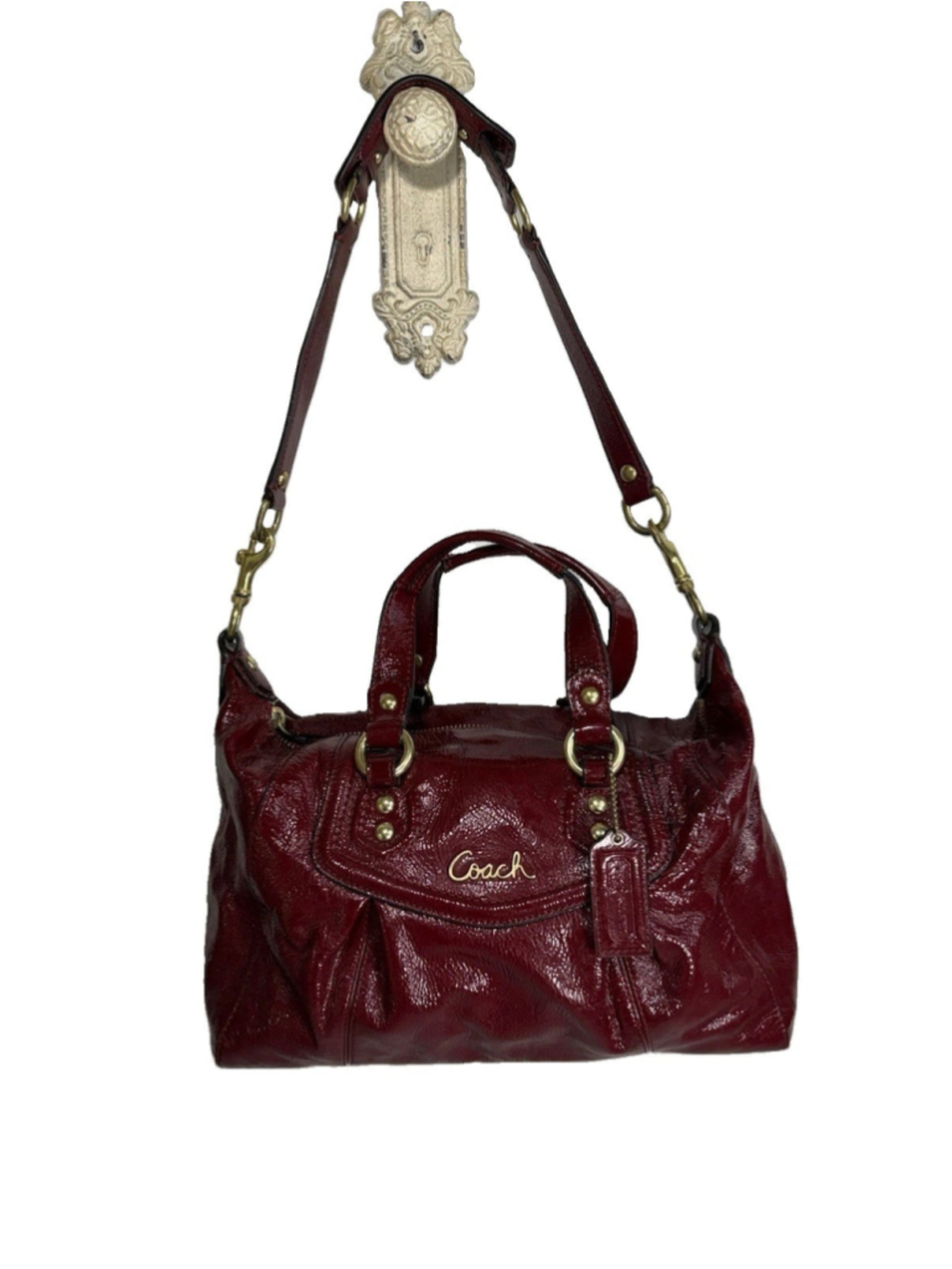 Coach Ashley Burgundy Red Patent Leather Satchel Handbag
